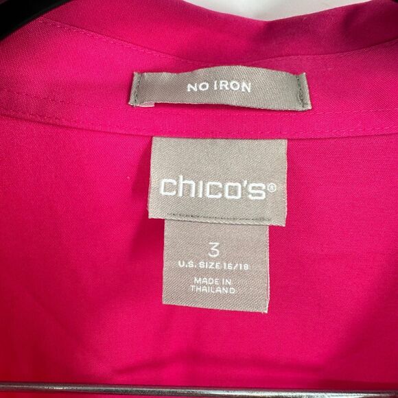 Chico's No-Iron Pop-Over Top Size 3 XL 16/18 Cotton Stretch Ladder Sleeve V-Neck - Picture 7 of 8